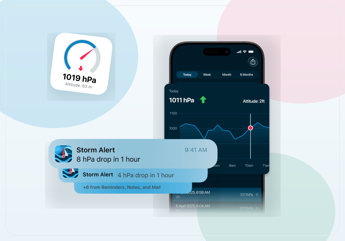 Light editorial storm alert image showing a mobile pressure screen and alert banner