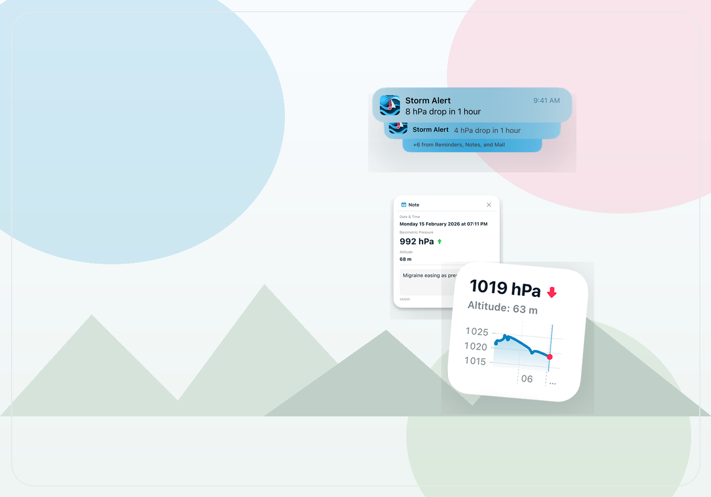 Light editorial camping pressure image with notes, graph history, and alert elements
